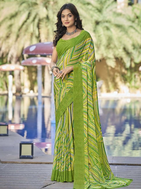 Buy Satrani Pista Green Woven Saree With Unstitched Blouse for Women Online  @ Tata CLiQ