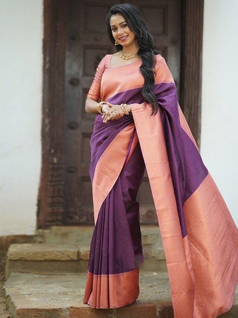 Purple silk woven saree - silk sarees online - shop now | Dvanza.com