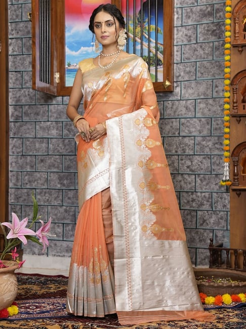 PEACH SATIN & BUTTERFLY NET SEQUENCE WORK PARTY WEAR SAREE – buytwofast