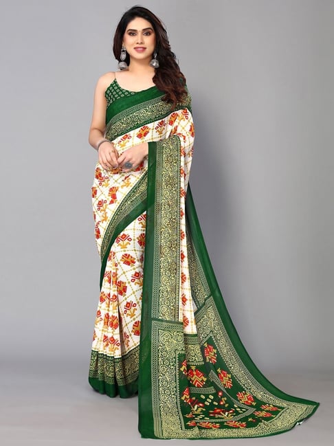 Buy online Women's Self Design White Colored Saree With Blouse from ethnic  wear for Women by Charukriti for ₹3839 at 30% off | 2024 Limeroad.com