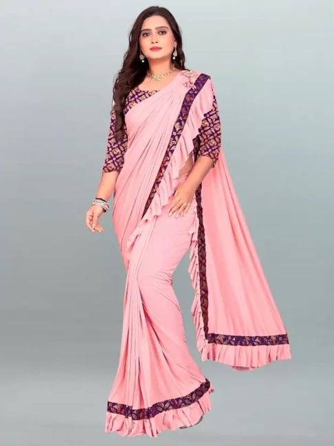 Light Pink Saree for Women Border Sari Satin Silk Designer Sarees for Women  Wear Party Wear Sari - Etsy Israel