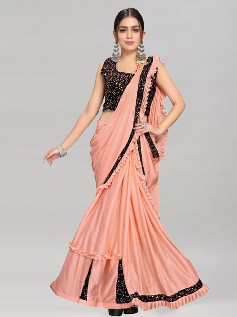 Buy Peach georgette saree (Blouse not included) | Designer Wear | TheHLabel