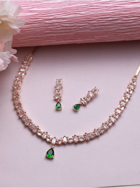 jazz and sizzle American Diamond Rose Gold Plated Jewellery Set Gold-plated  Plated Brass Necklace Set Price in India - Buy jazz and sizzle American  Diamond Rose Gold Plated Jewellery Set Gold-plated Plated