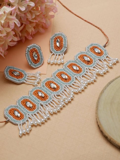 Goddess laxmi orange gemstone necklace earrings set | Orange gemstone,  Necklace, Earring set
