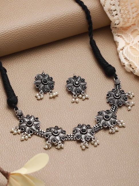 Black Tone Oxidised Necklace with Earring | FashionCrab.com