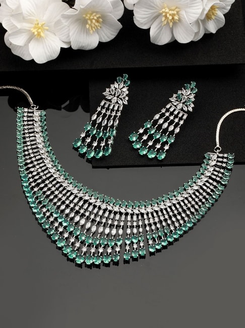 Emerald Diamond Necklace Green Doublet Jewelry Set India American Diamond  Moissanite Pendant Silver Emerald Bridal Jewelry CZ - Etsy | Bridal  jewelry, Emerald necklace pendant, Green pendant necklace