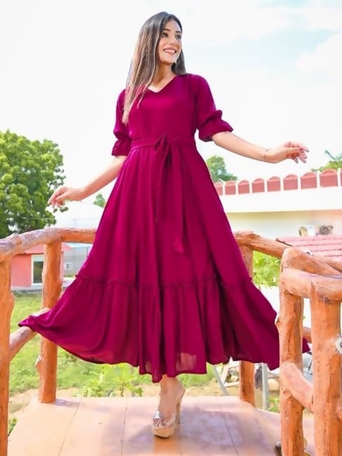 Label D11 Women Georgette Maxi Anarkali Gown Dress (Maroon, S) (SARAA) :  Amazon.in: Fashion