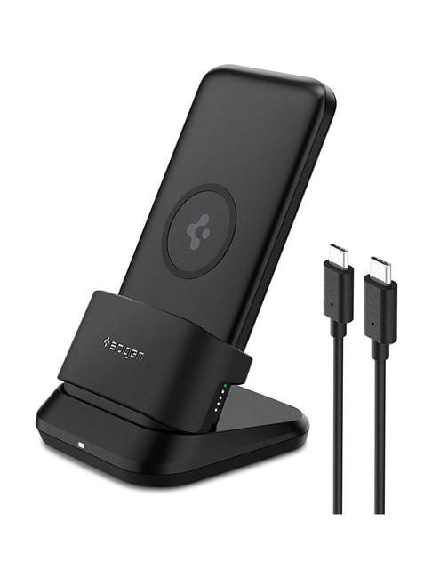 Spigen 3in1 10000 mAh Wireless Charging Power Bank with USB-A, USB-C 20W  Fast Charging (Black)