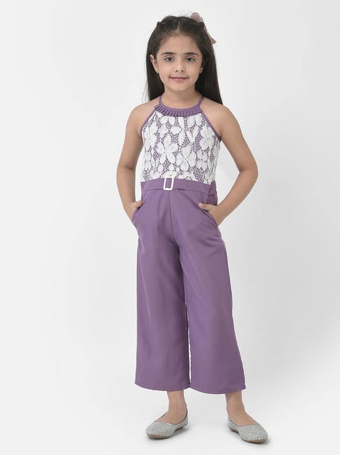 Eavan Kids White Purple Self Design Jumpsuit