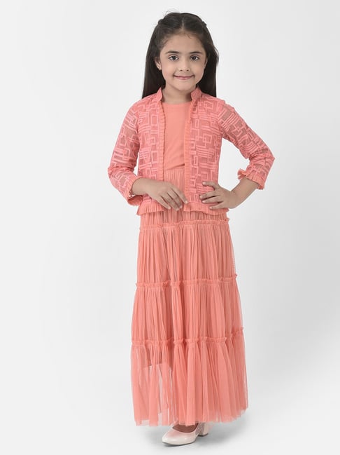 Eavan Kids Peach Self Design Maxi Dress-picture-14