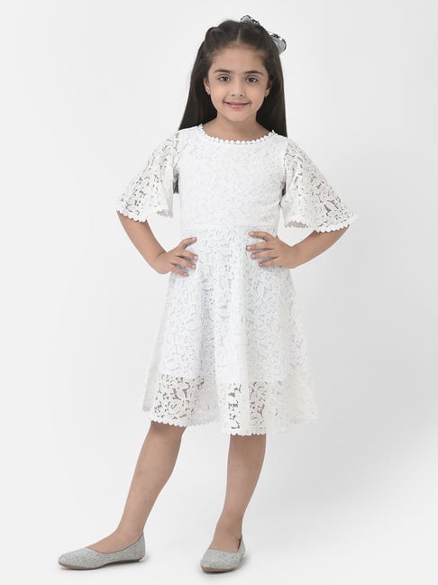 Eavan Kids White Self Design Dress