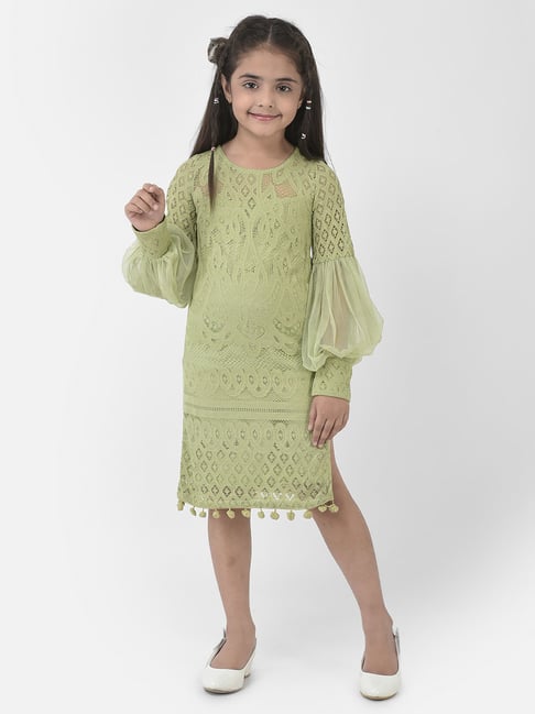 Eavan Kids Light Green Self Design Full Sleeves Dress
