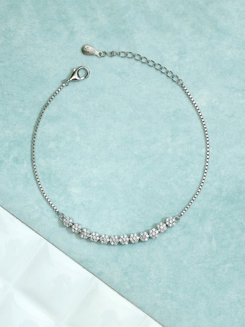 Silver Diamond Cut Stones and Pearl Design Rose Gold Bracelet