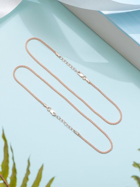 Zavya Adorable Weave Chain 92.5 Sterling Silver Anklet in Rose Gold - Set of 2-picture-26