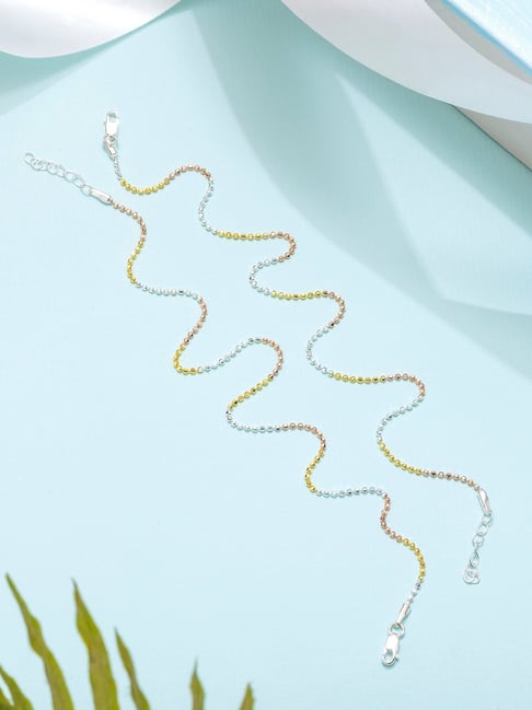 Zavya Elegant Triple Tone 92.5 Sterling Silver Beaded Chain Anklet - Set of 2-picture-25