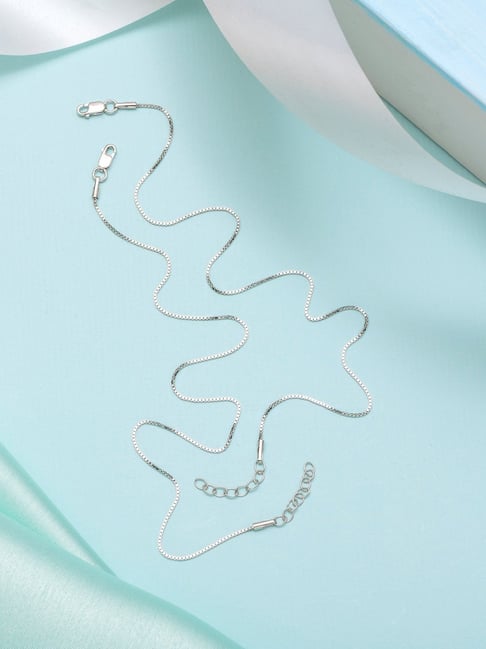 Zavya Rhodium plated 92.5 Sterling Silver Box Chain Anklet - Set of 2-picture-23