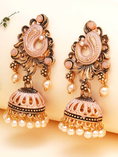 Shop Kriaa Antique Gold Plated Pink Stone Dangler Earrings