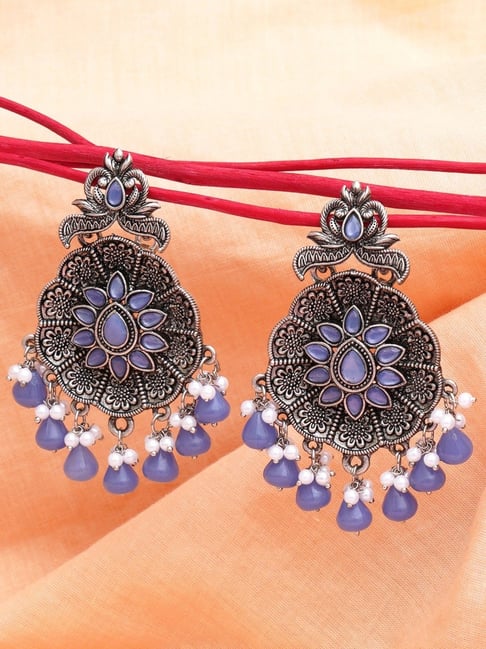 Karatcart Oxidized Blue Monalisa Stone-Studded Floral Drop Earrings for Women-picture-13