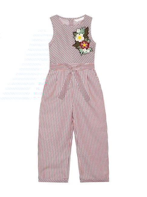 Buy Budding Bees Kids Red Cotton Floral Print Jumpsuit for Girls