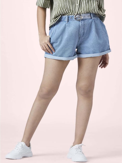People by Pantaloons Blue Cotton Mid Rise Shorts-picture-40