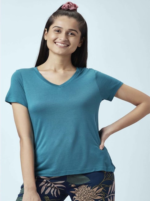 Buy Dreamz by Pantaloons Teal Blue Plain Top for Women Online @ Tata CLiQ
