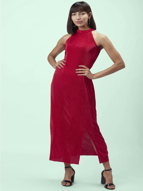 Buy People by Pantaloons Red Self Pattern Maxi Dress for Women