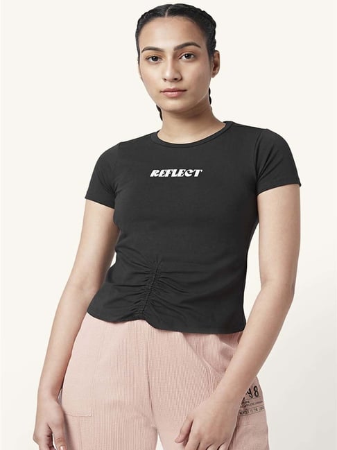 Ajile by Pantaloons Black Cotton Graphic Print T-Shirt-picture-164