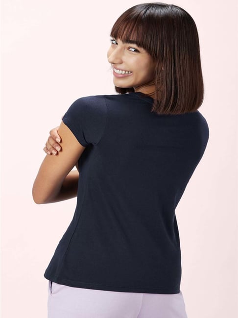 Buy Dreamz by Pantaloons Navy Cotton Plain T-Shirt for Women Online @ Tata  CLiQ