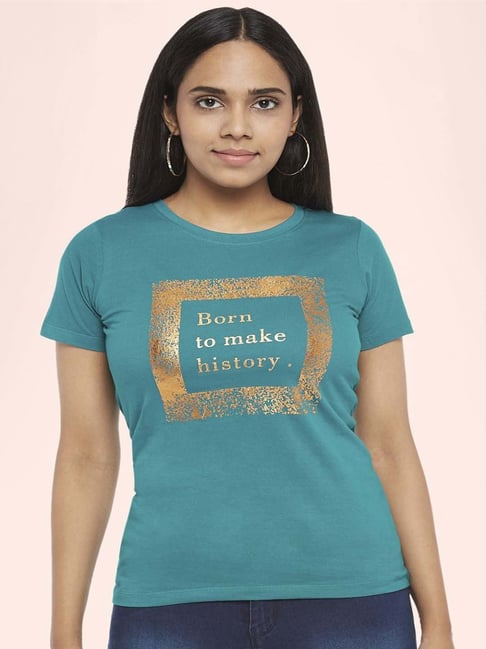 Buy Honey By Pantaloons Women Teal Printed T Shirt - Tshirts for