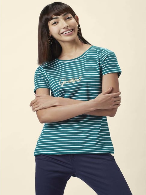 Honey by Pantaloons Teal Blue Striped Top