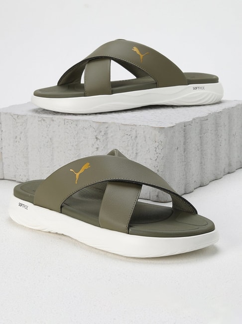 Puma Men's Softride Seave Olive Cross Strap Sandals