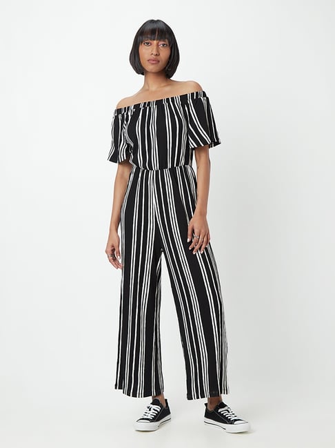 Nuon by Westside Black And White Striped Jumpsuit