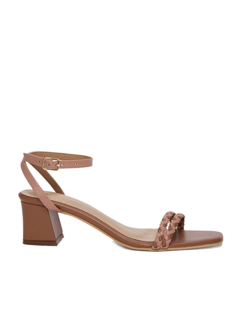 Bershka mid heeled thong sandal with clear strap in camel