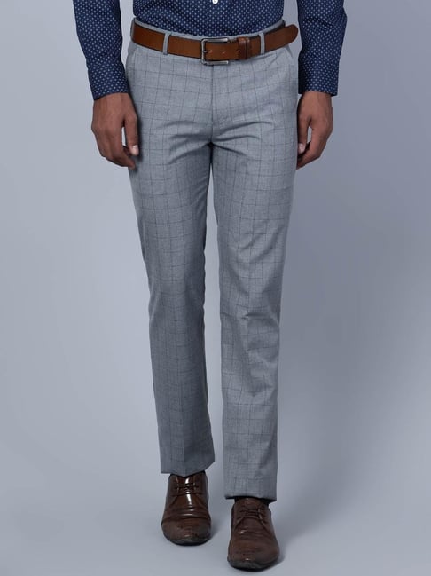 Buy Mens Cotton Blend Navy Blue  Off White Checked Formal Trousers   Sojanya Online at Best Price  Trendia