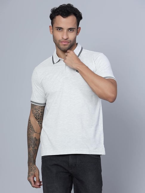 Cantabil Ecru Melange Regular Fit Polo T-Shirt-picture-40