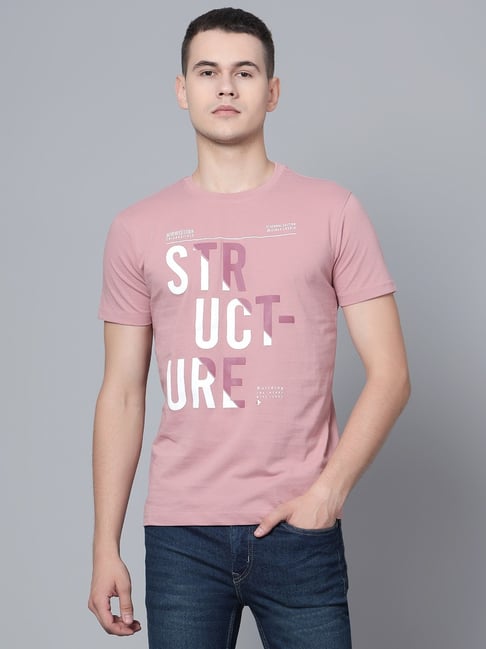 Cantabil Peach Cotton Regular Fit Printed T-Shirt-picture-45
