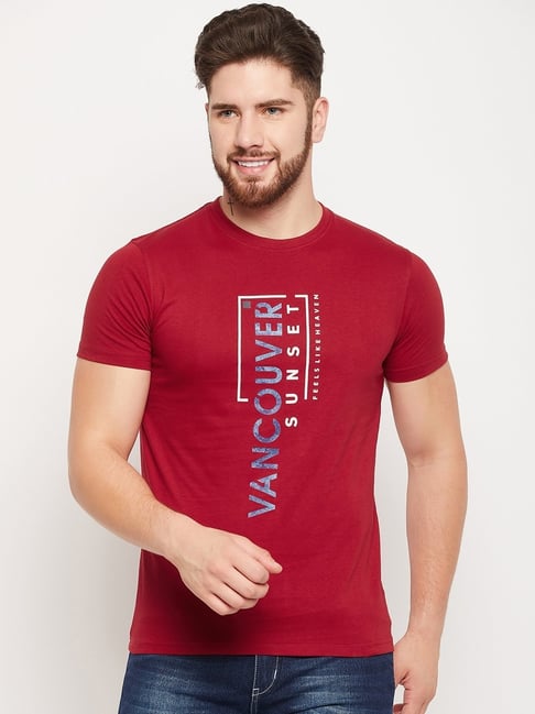 Cantabil Maroon Regular Fit Printed T-Shirt-picture-28