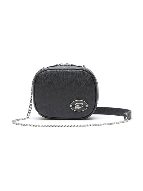 Lacoste Black Grained Leather Medium Cross Body Bag