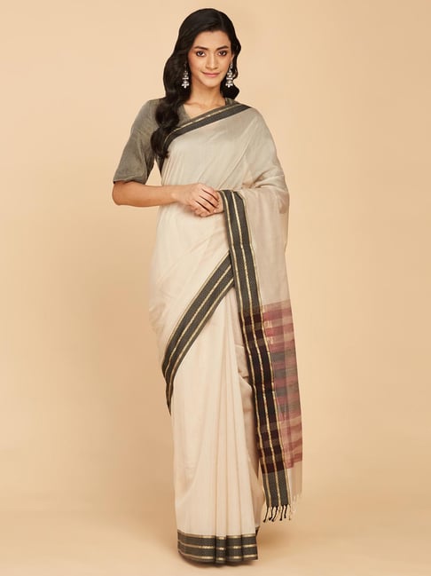 Cream Silk Saree With Blouse 261076