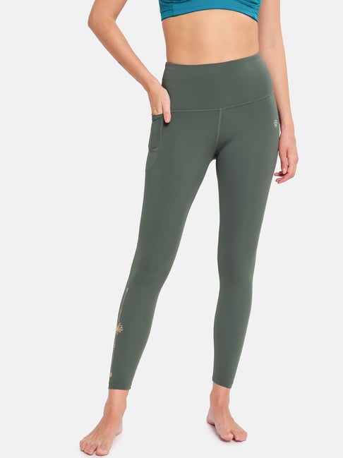Activewear High Waisted Camo Print Yoga Pants with Cross Knit Mesh Sides  and Pockets - Its All Leggings