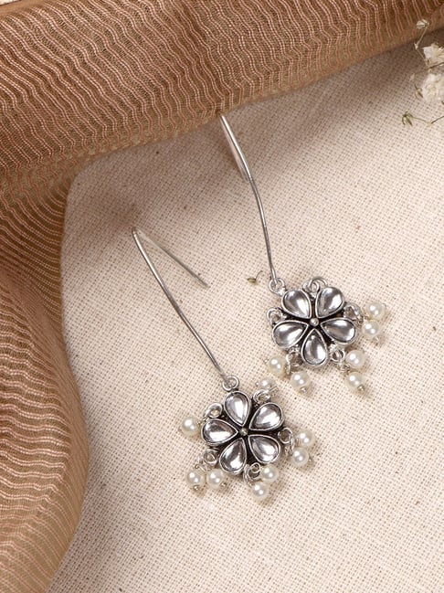 Teejh Ethnic Mellow Polki Silver Oxidized Pearl Drop Earrings-picture-42