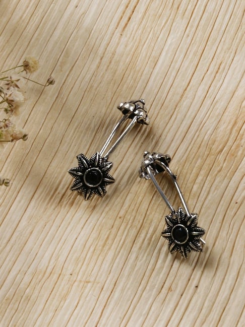 Buy Teejh Krisha Black Stone Silver Oxidsed Ear Cuff Earrings