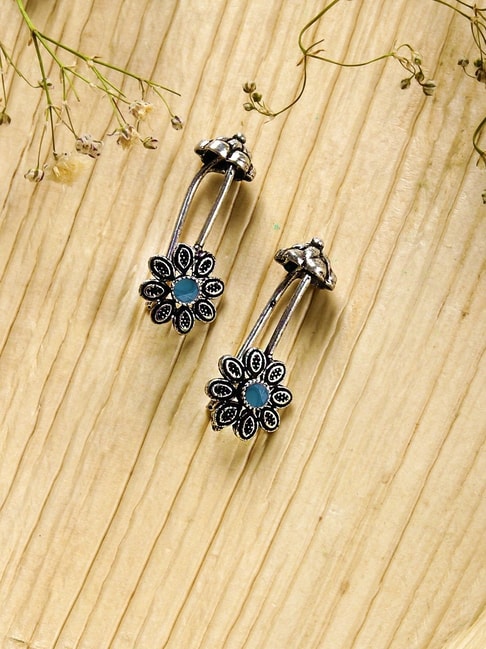 Floral radiance blue stone stud earrings silver-plated alloy for girls  women - AQUASTREET - 4233360