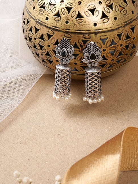 Teejh Ethnic Akshara Silver Oxidized Dangler Earrings-picture-44