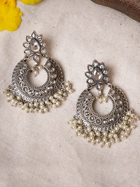 Amazon.com: Sansar India Silver Plated Oxidised Metal Stud Long Jhumka  Bollywood Indian Earrings Jewelry for Girls and Women: Clothing, Shoes &  Jewelry
