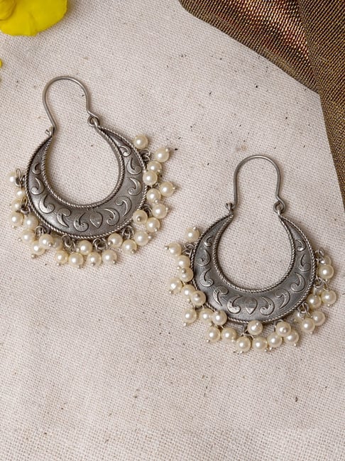 Oxidised silver antique oxidised hoop earrings - DAMAYA - 4169947