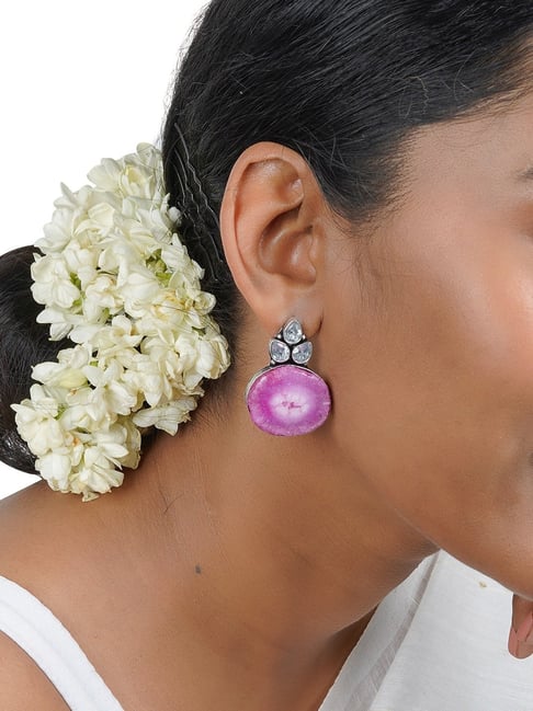 Firoza Drop Earrings for Women (Silver, Magenta And Green) (OXYEAR334) :  Amazon.in: Fashion