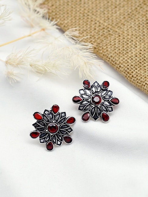 925 Sterling Silver Pair of Round Single Ruby Red 5mm CZ Stone Piercing Stud  Earrings for