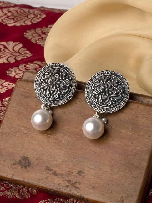 Teejh Ethnic Shreenika Silver Oxidized Drop Earrings