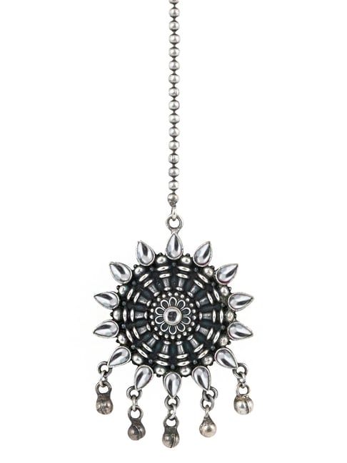Buy Teejh Tarini Silver Oxidized MaangTikka for Women Online At